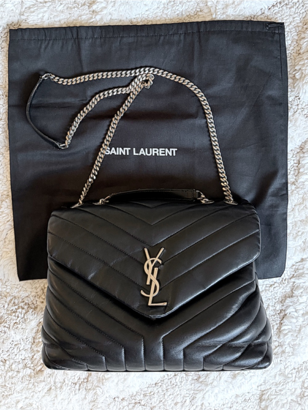SAINT LAURENT Loulou Medium YSL Shoulder Bag Puff Chevron Leather black